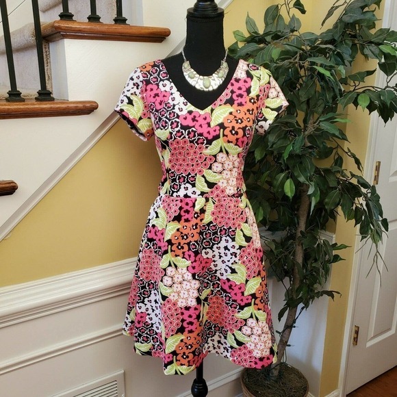 Kaari Blue V Neck Floral Print Dress Sz XS - Picture 1 of 8